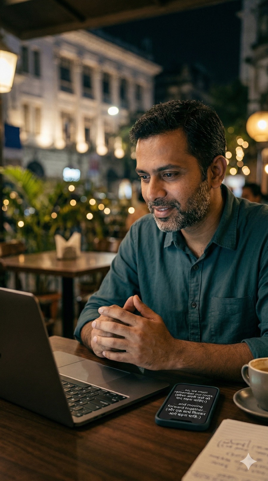 A prospective member joining a calm online conversation from a cafe