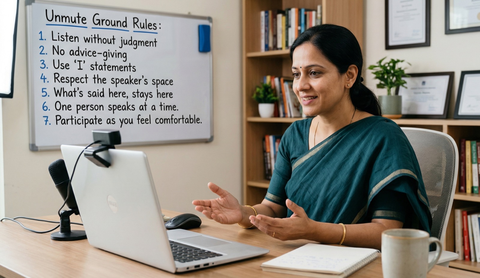 A facilitator walking through Unmute's ground rules before a session